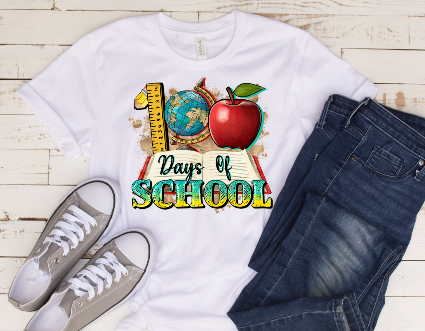 100 Days Of School With Book  (DTF Transfer) (Adult)